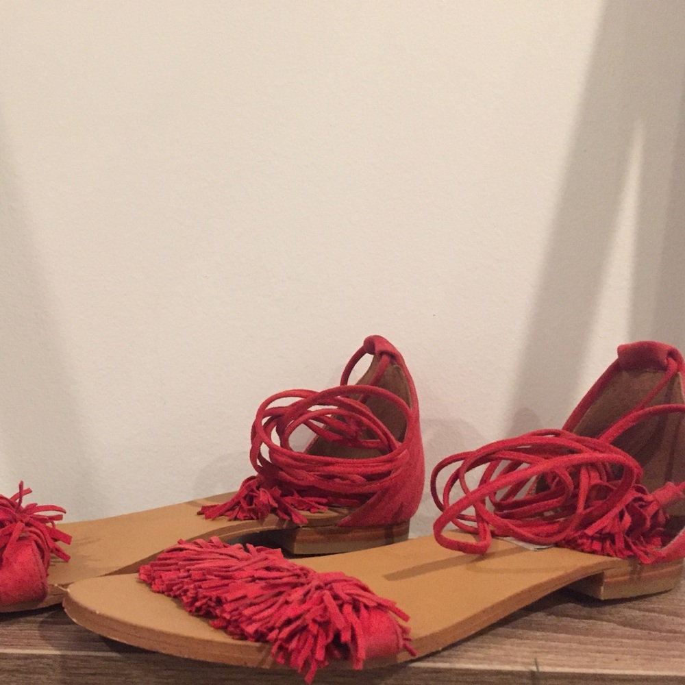 Steve Madden Red Fringe Tie-Up Sandals